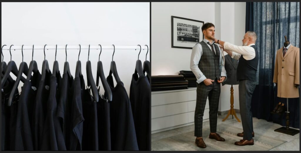 "Tailor taking measurements for a customized suit, symbolizing custom ERP software tailored for businesses