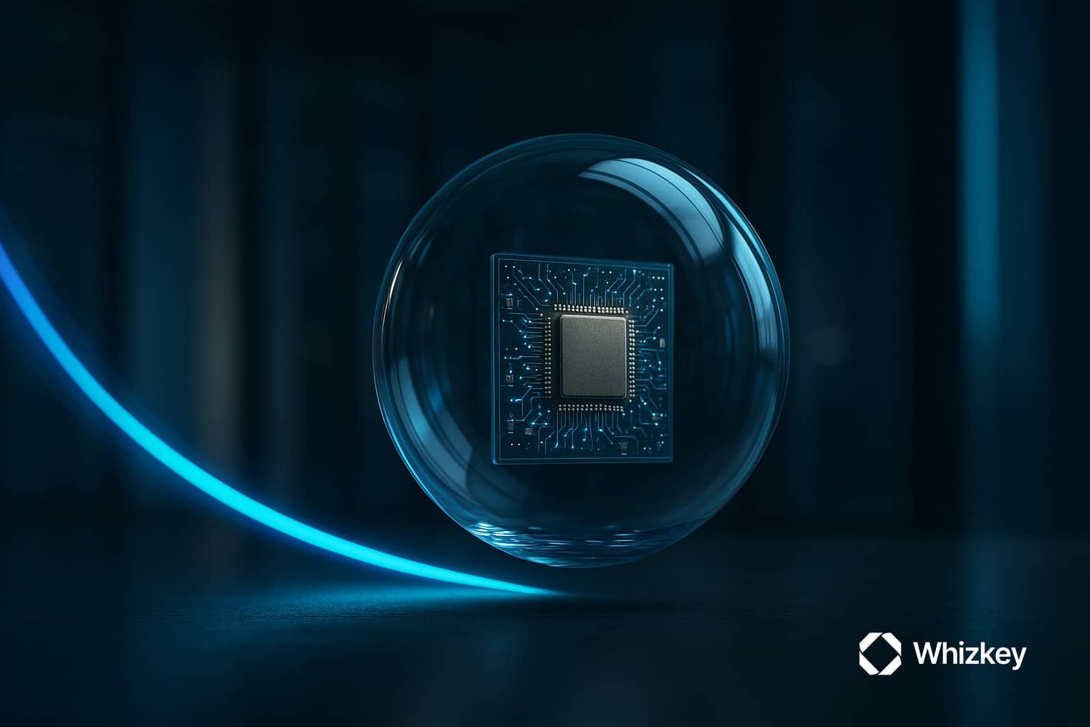 Futuristic glowing orb with glass window revealing advanced circuitry, symbolizing the intelligence within Agentic AI systems