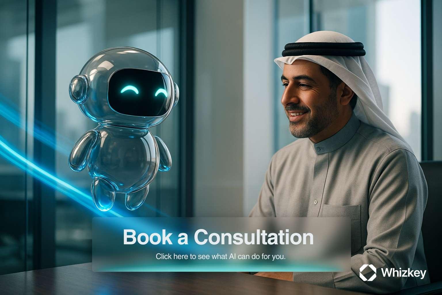 AI chatbot collaborating with a Kuwaiti executive to drive sustainable enterprise growth