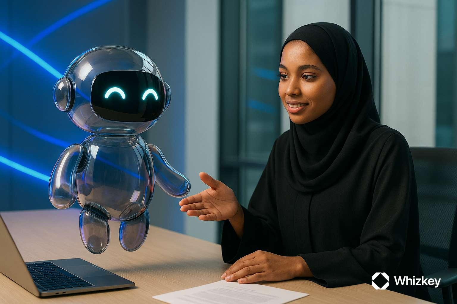 Kuwaiti employee giving feedback to AI chatbot for HR