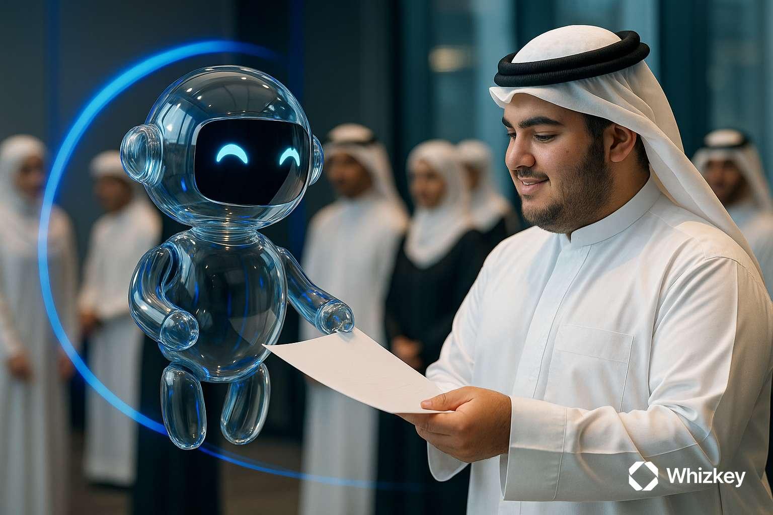 AI chatbot assisting Kuwaiti job seeker at HR recruitment conference