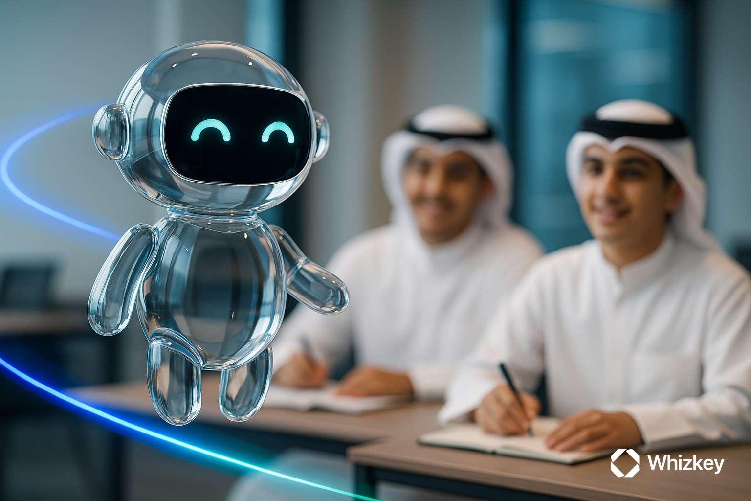 AI chatbot guiding young Kuwaiti staff in HR learning and development training