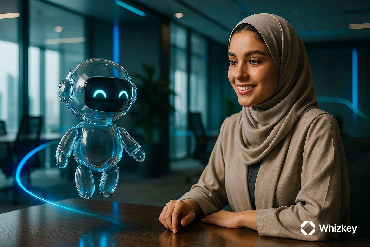 AI chatbot interacting with a Kuwaiti employee to enhance sustainable HR and engagement initiatives