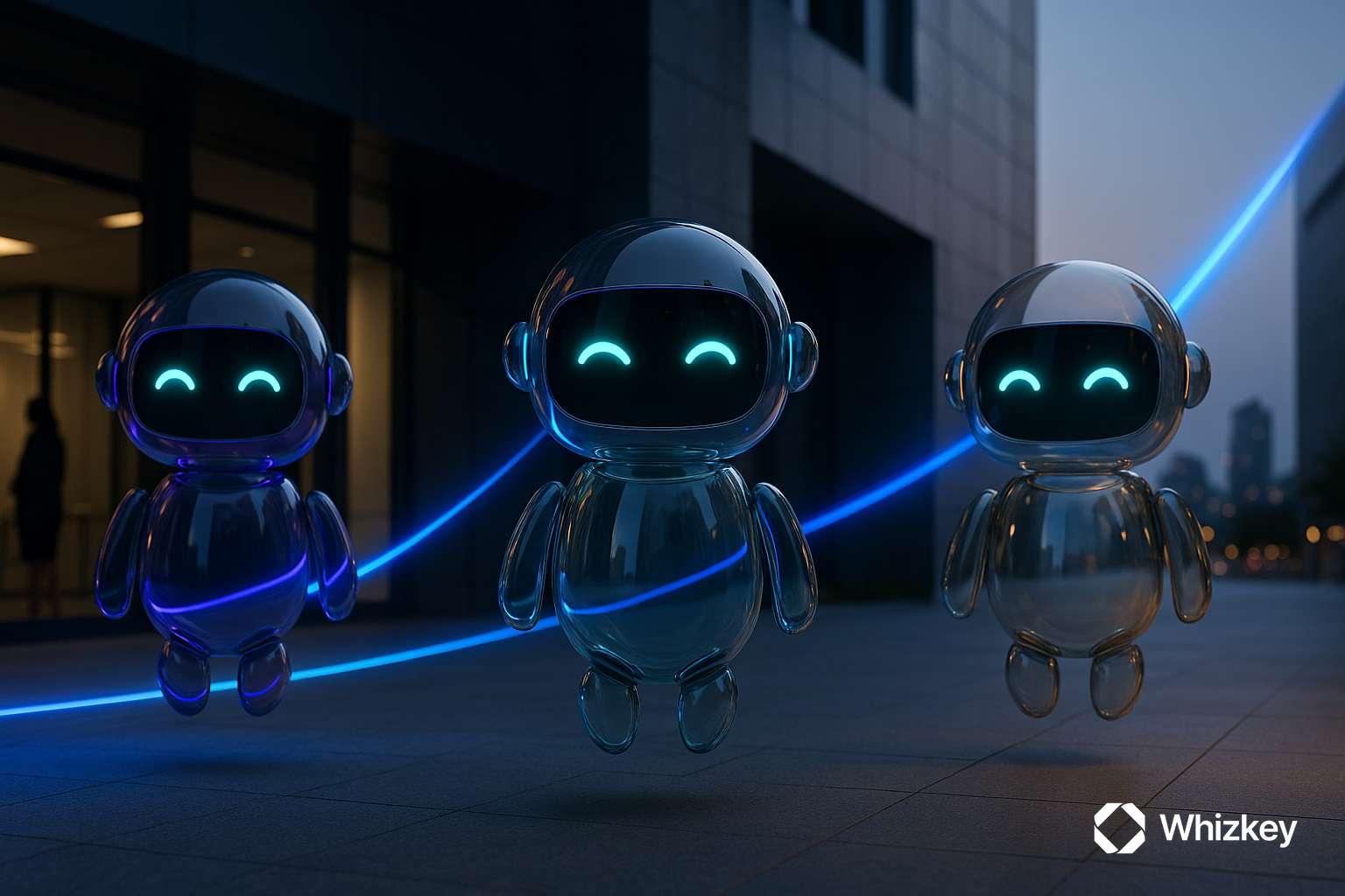 Three AI chatbots outside a Kuwait office representing HR automation and employee engagement