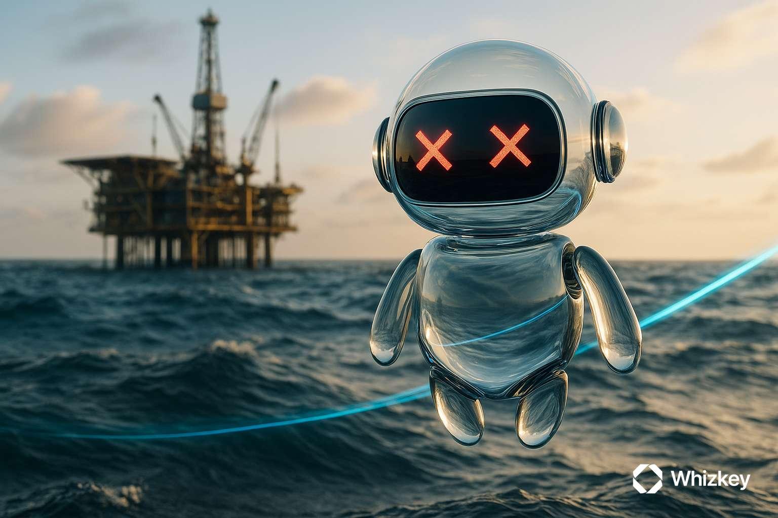 AI chatbot near Kuwait offshore oil platform highlighting ESG and sustainability deployment challenges