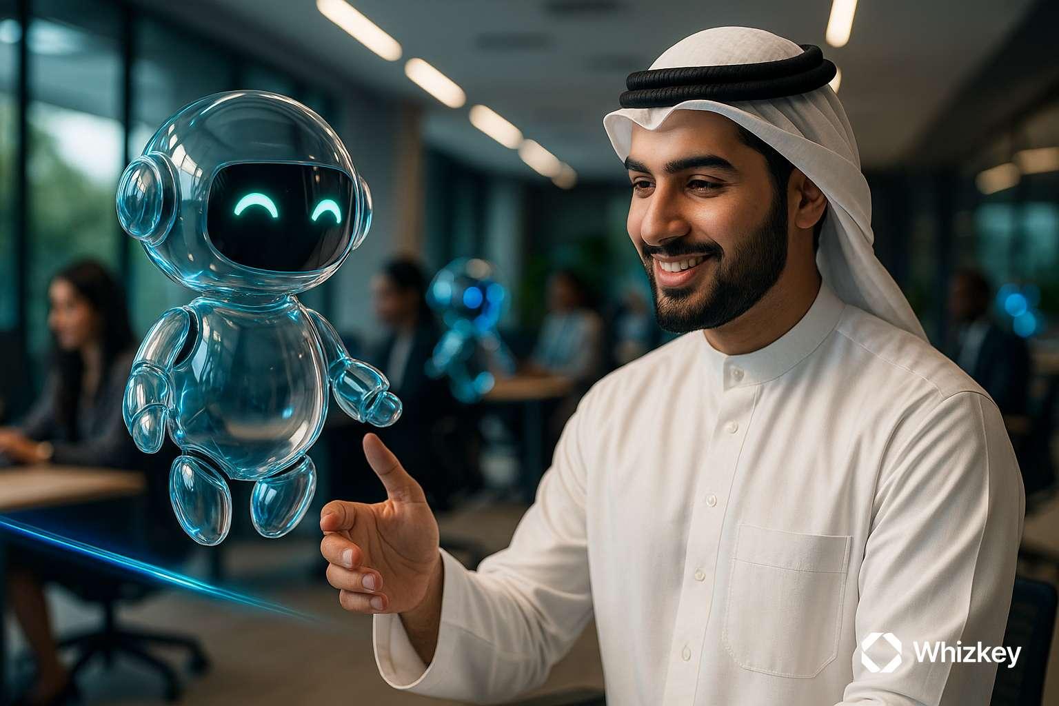 AI chatbot interacting with a Kuwaiti employee to drive sustainable HR and workforce engagement