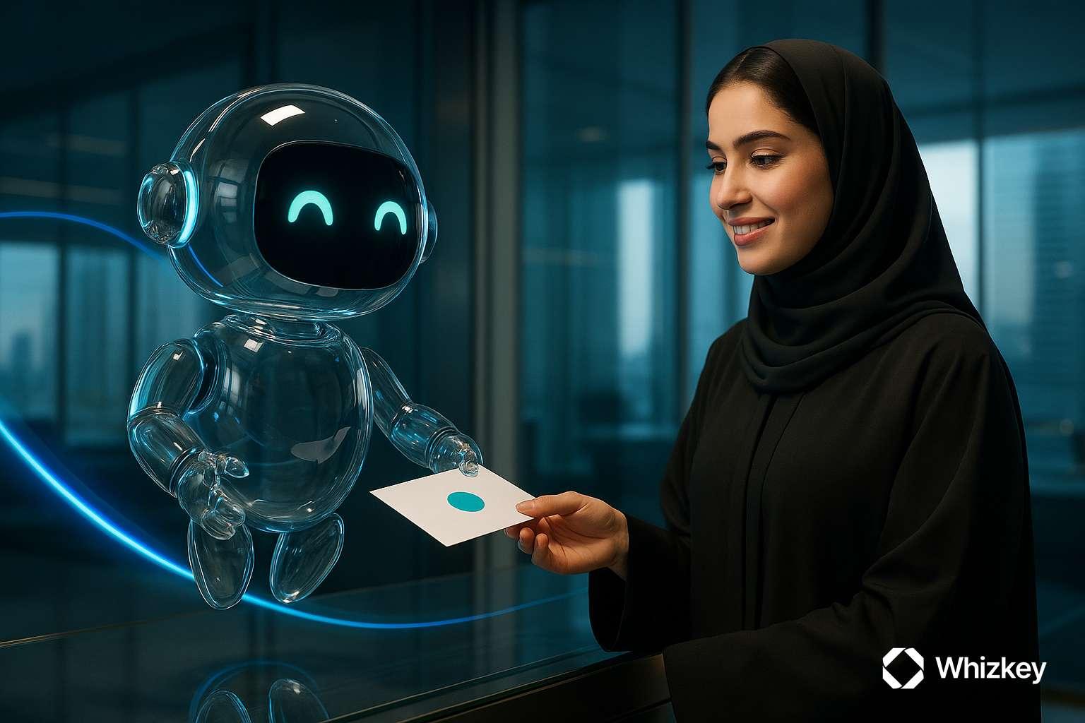 AI chatbot handing SIM card to a Kuwaiti customer for telecom onboarding