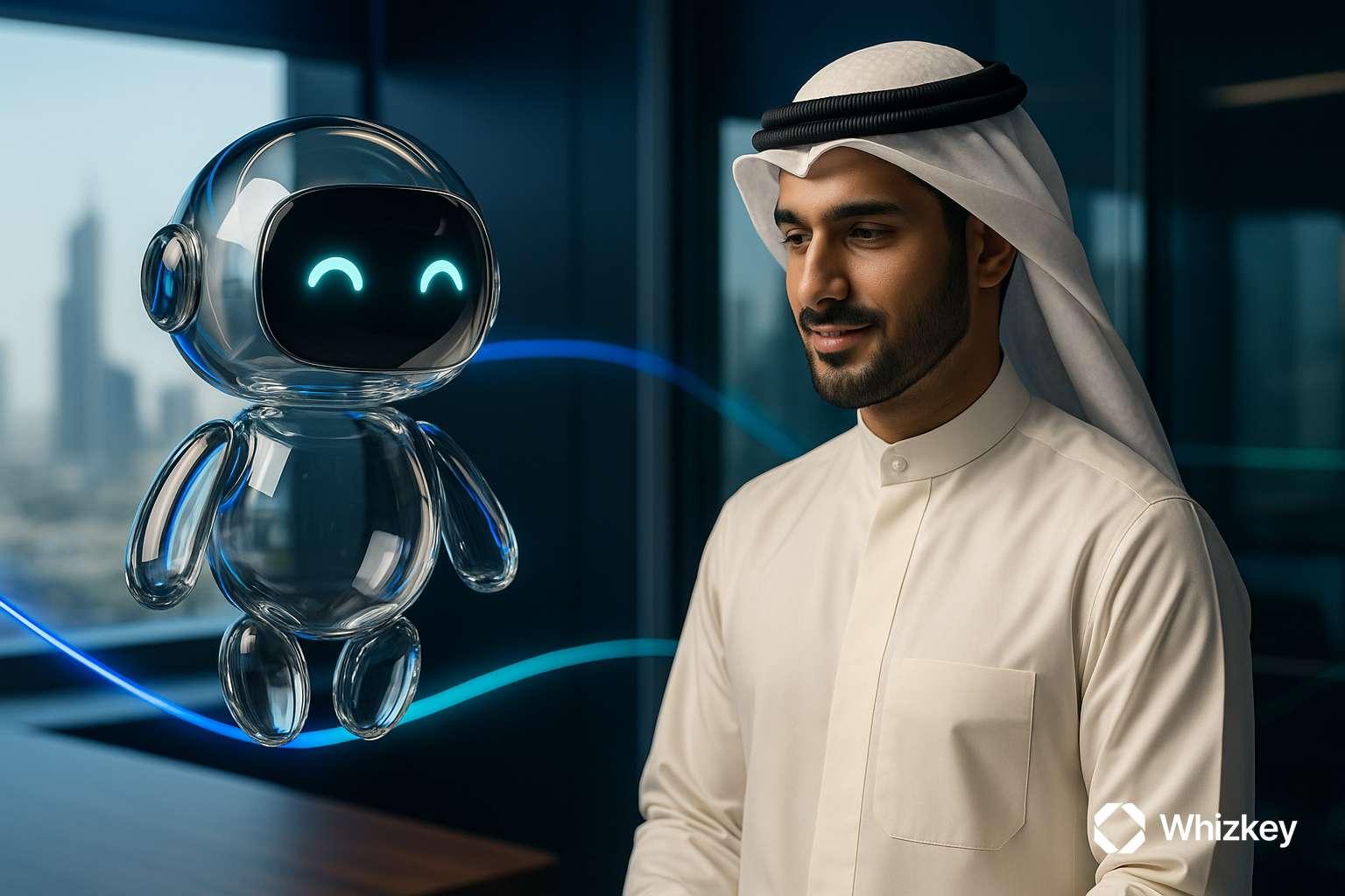 AI chatbot assisting government employee in Kuwait office for digital transformation