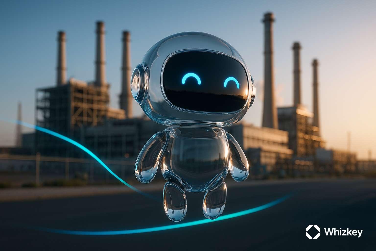 Photorealistic glass chatbot at Kuwait power plant symbolizing enterprise-grade AI for utilities