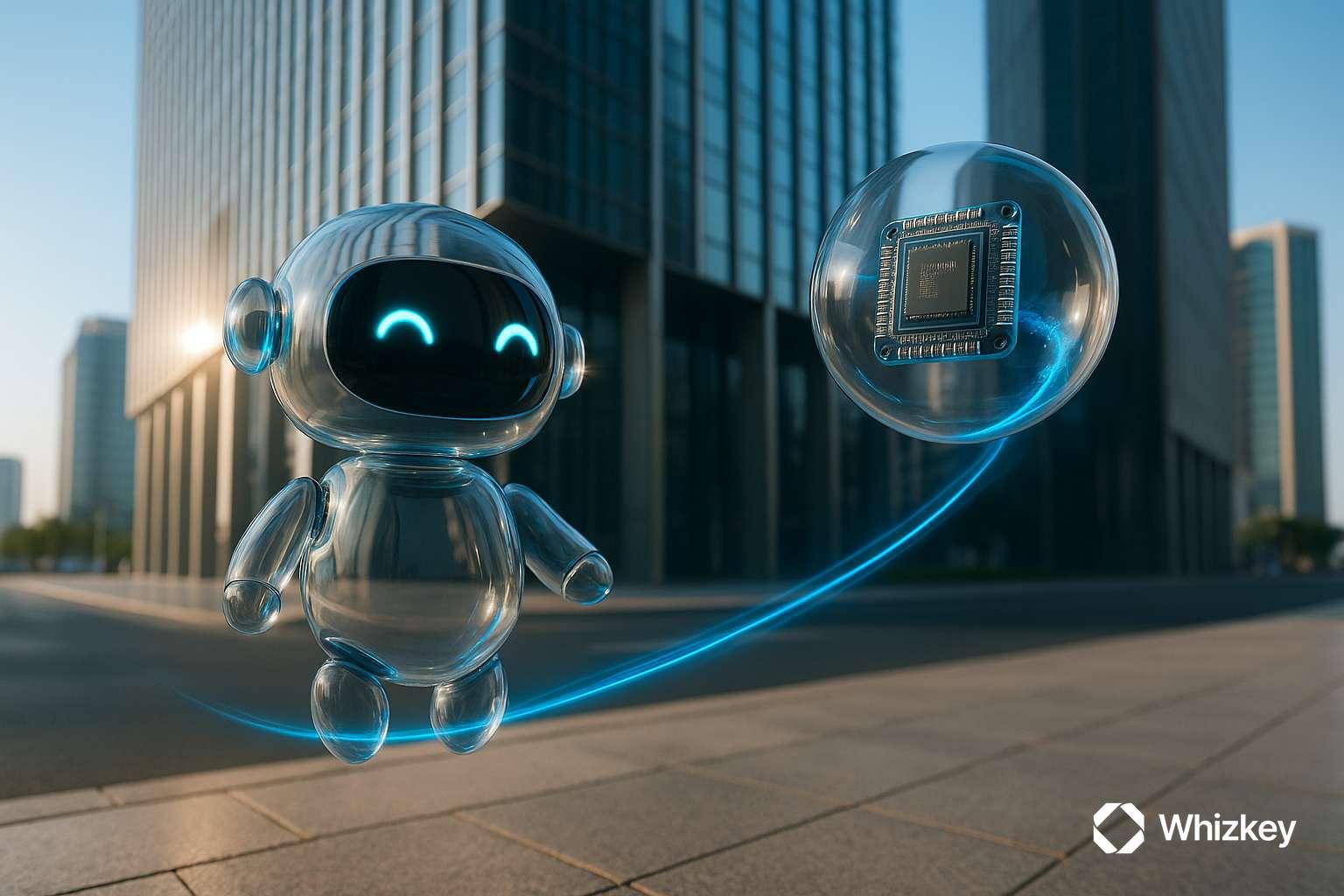 AI chatbot powered by agentic AI outside Kuwait office tower symbolizing future-ready trends
