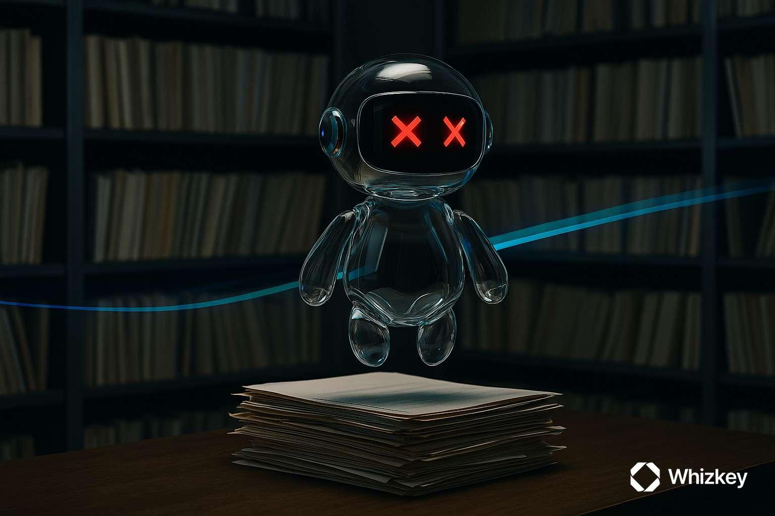 AI HR chatbot levitating over files in Kuwait office paper room