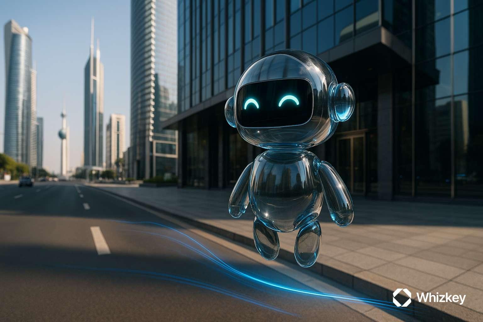 AI chatbot at a Kuwaiti office tower in cityscape
