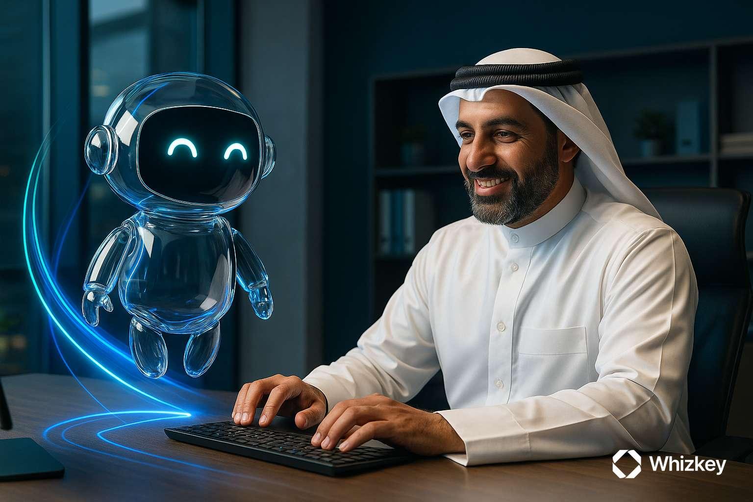 AI chatbot supporting Kuwaiti government employee with compliance tasks on computer