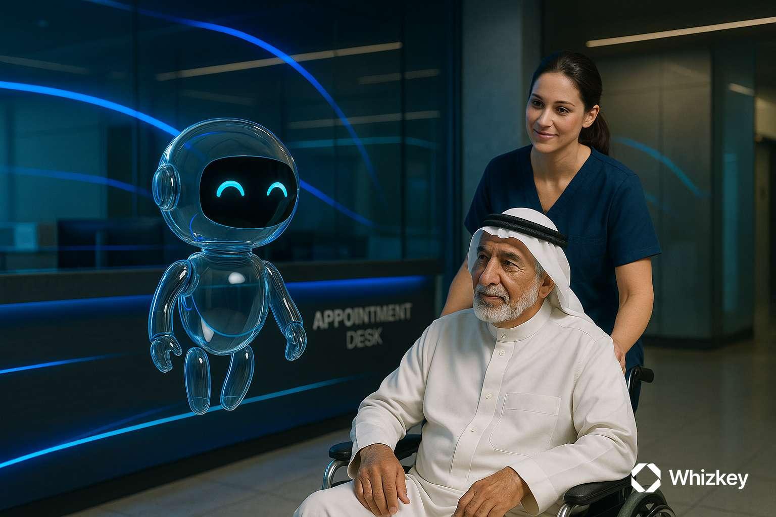 AI Chatbot assisting Kuwaiti patient in hospital with nurse support