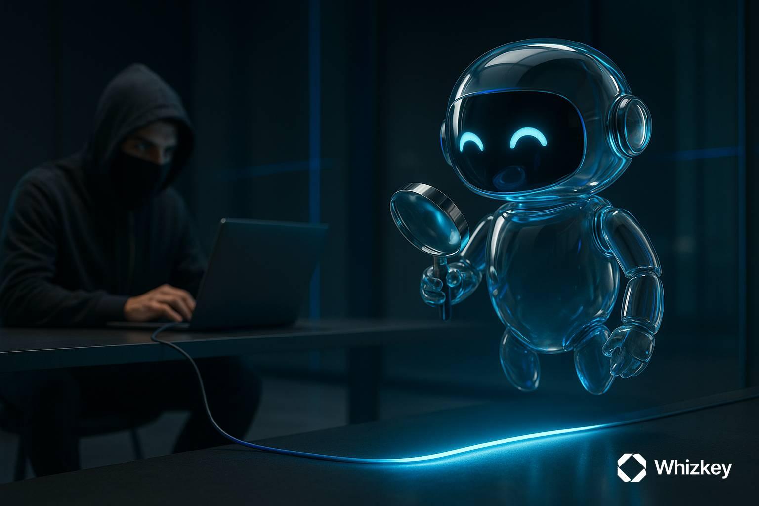 AI chatbot investigating glowing cable to block telecom fraud attempt
