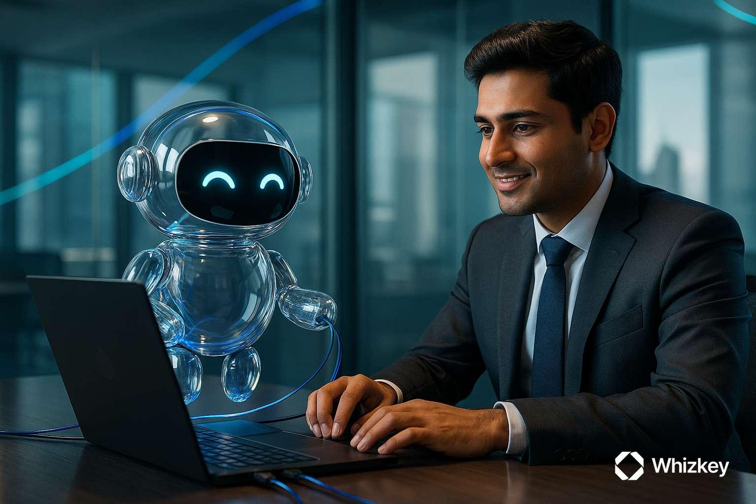 Engineer in Kuwait working with AI chatbot connected to PC for telecom automation