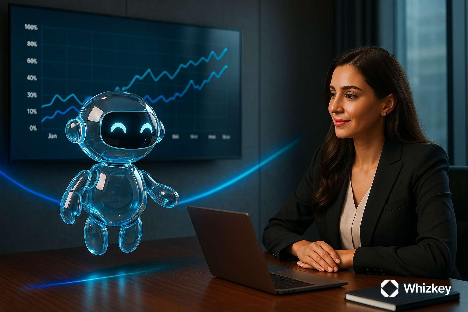 AI chatbot presenting predictive ESG data to Kuwaiti employee in office