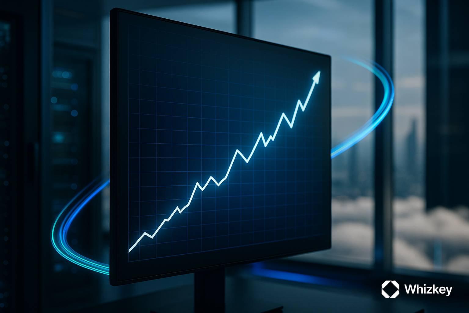 Display screen showing rising profit graph symbolizing software development ROI