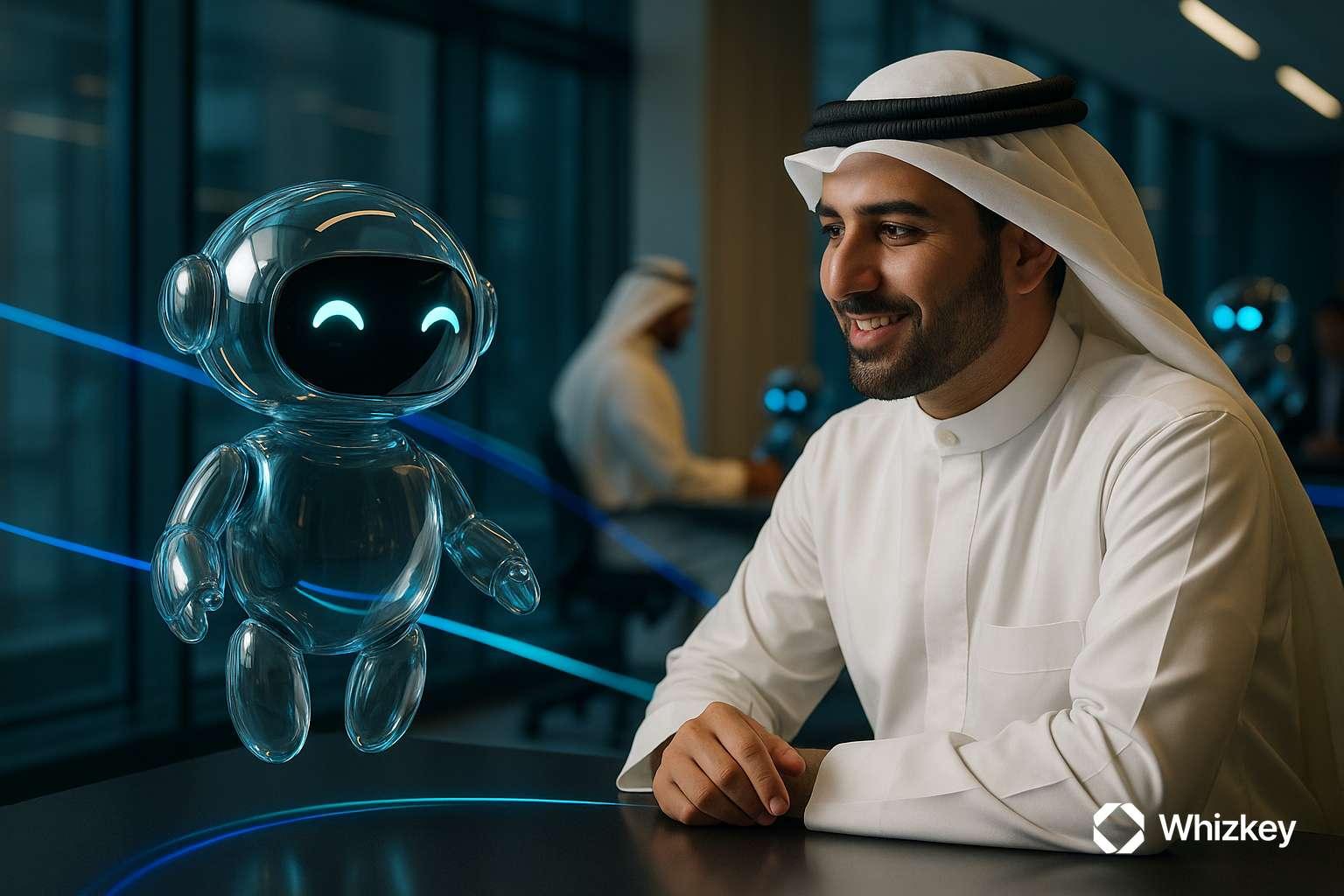 AI chatbot assisting Kuwaiti telecom customer with automated support and billing