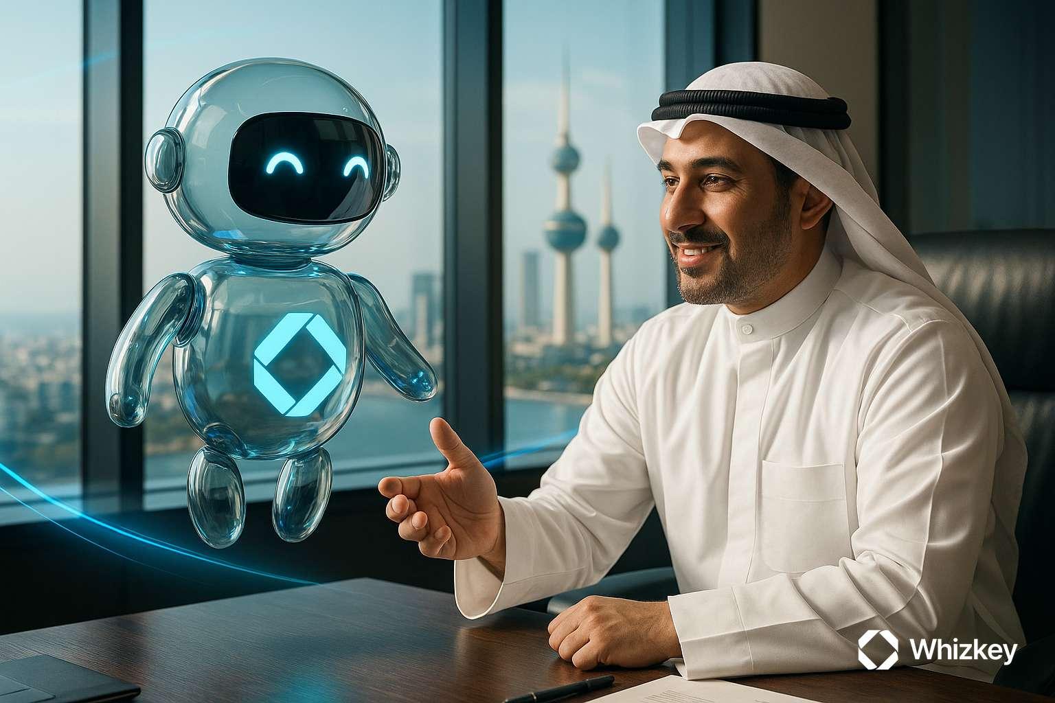 Kuwaiti medical leadership interacting with Whizkey AI chatbot in office