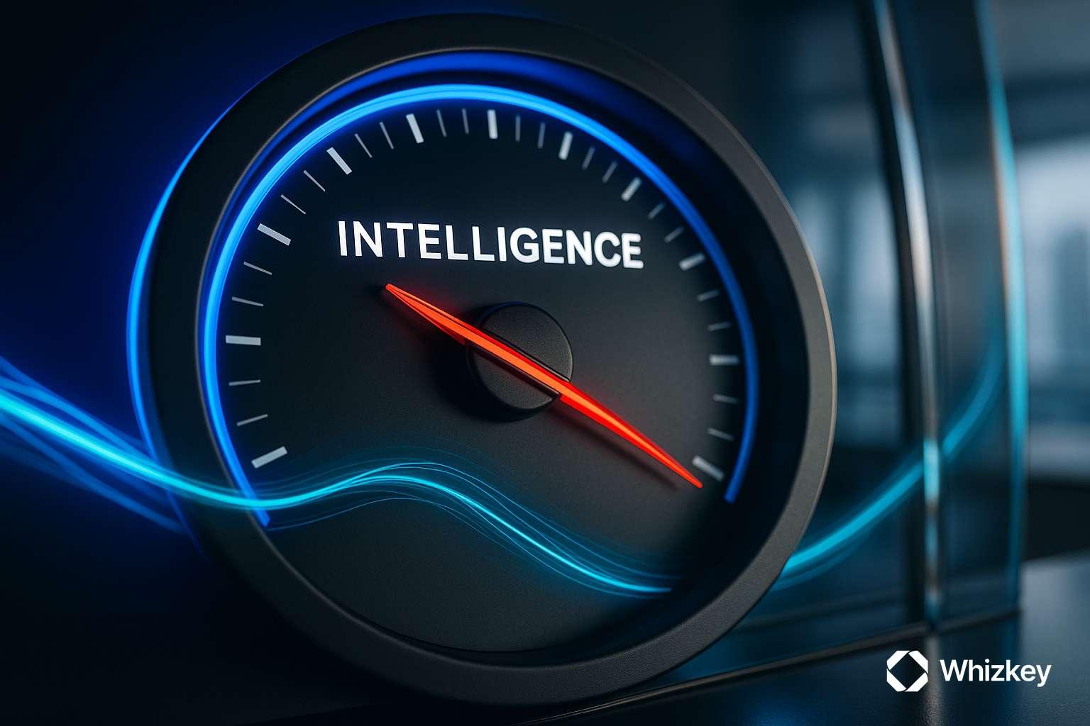 AI intelligence speedometer showcasing leadership in corporate innovation