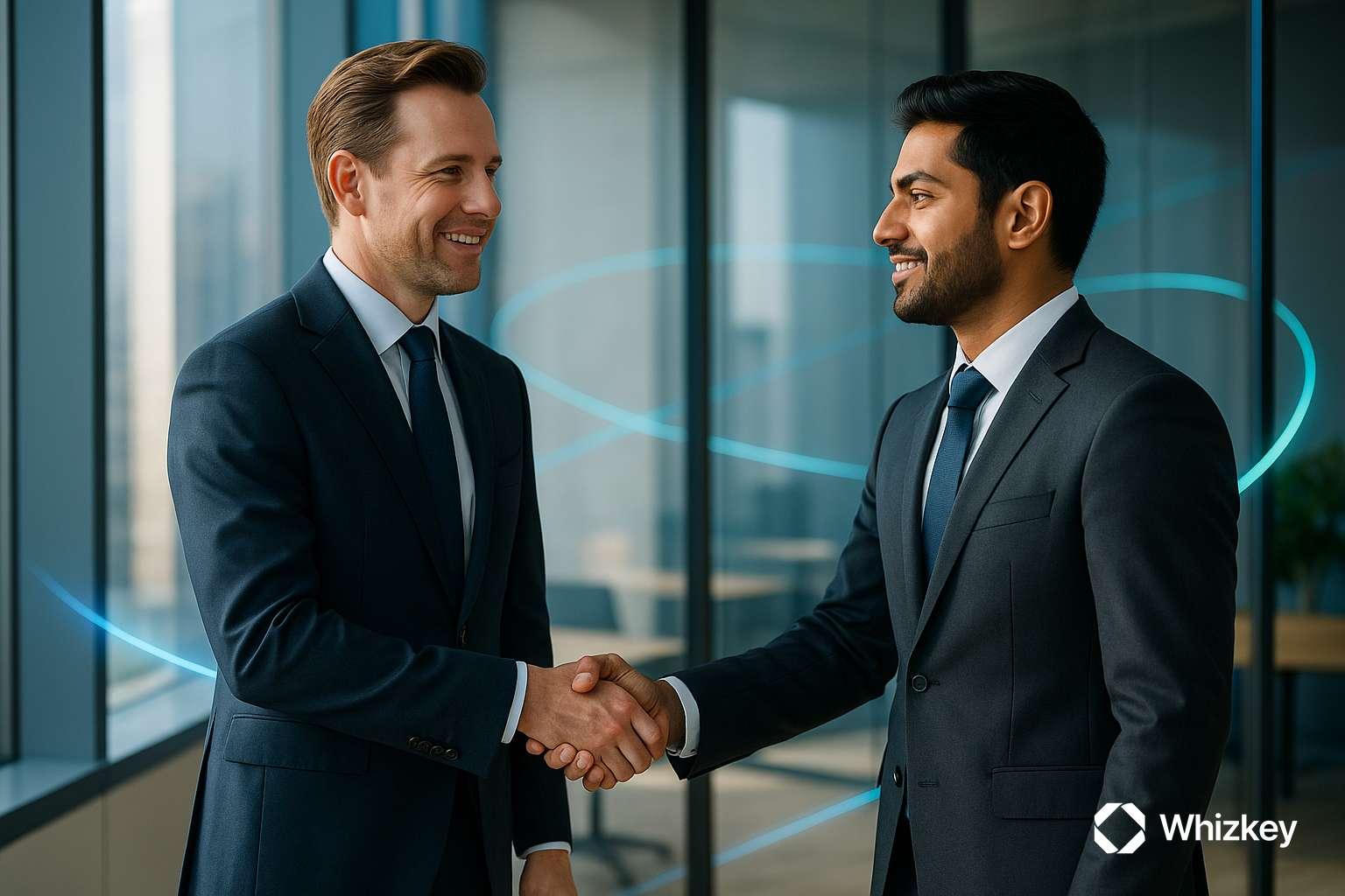 AI partnership handshake representing strategic collaboration for business success