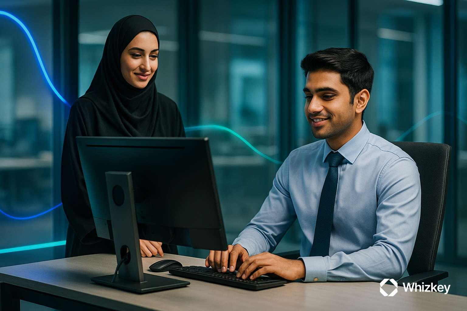 Candidate taking AI-driven recruitment test under HR supervision in Kuwait