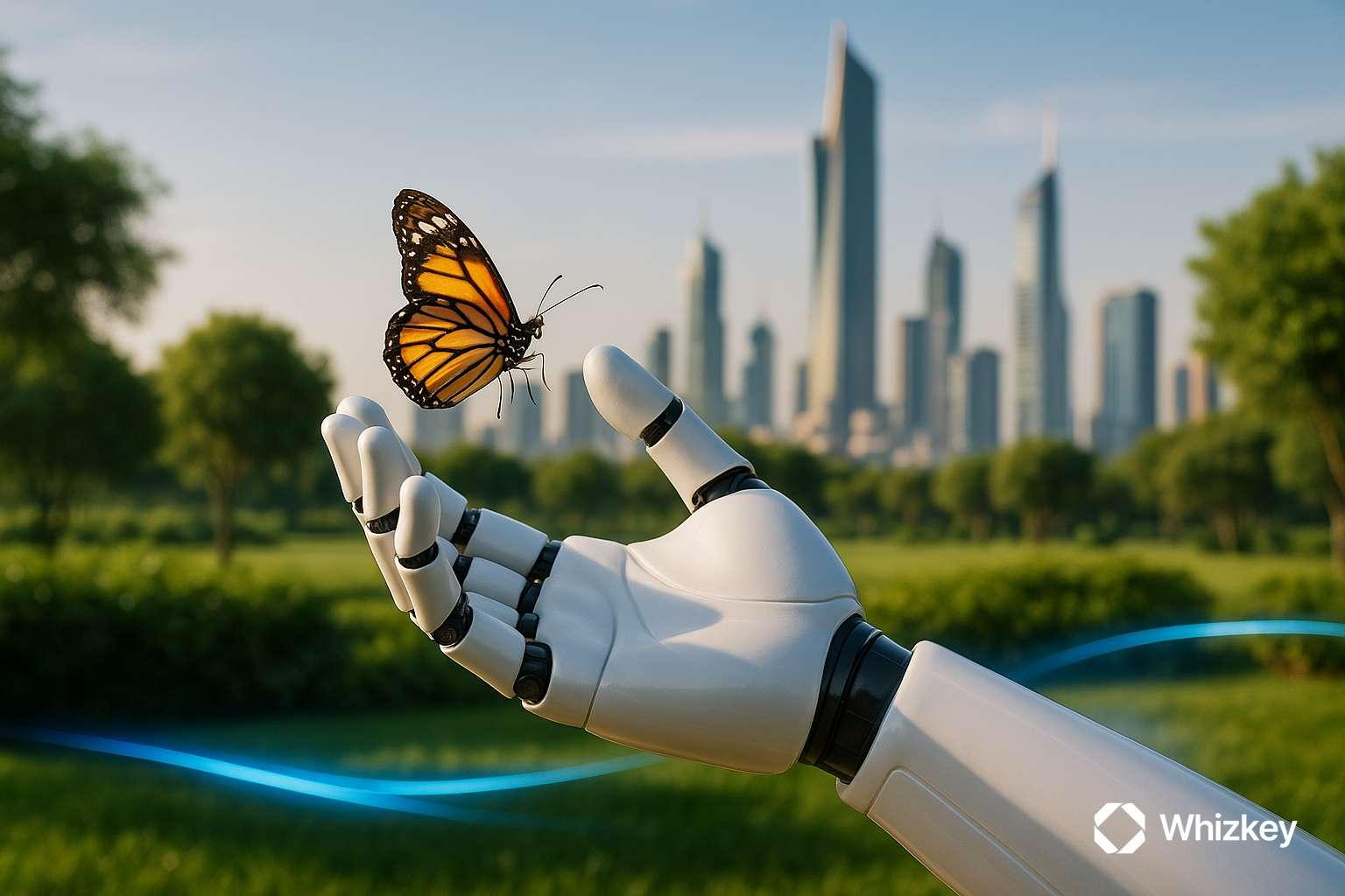 Robotic hand symbolizing AI and sustainability innovation in Kuwait.