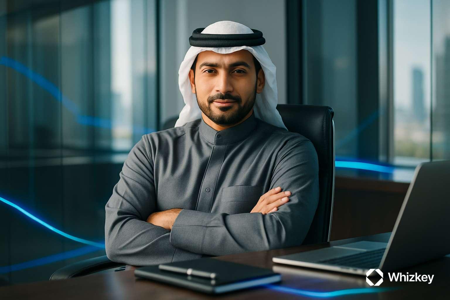 Confident Kuwaiti executive representing the future of AI transformation and leadership vision