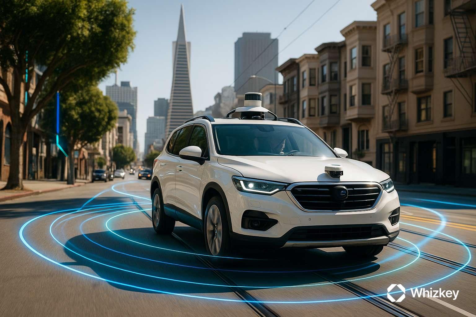 Autonomous car with radar sensors showcasing ethical AI advancements