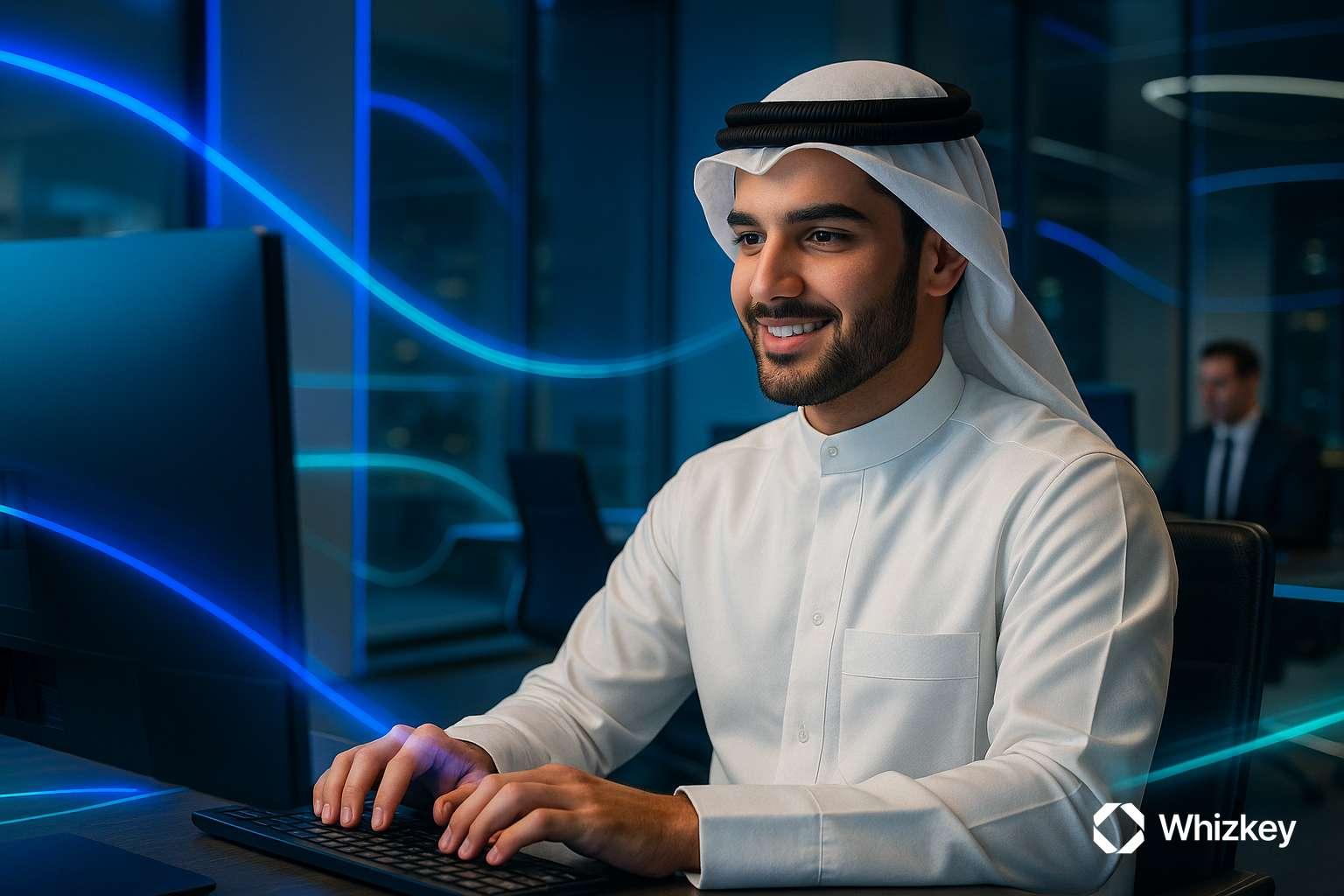 Kuwaiti employee embracing digital transformation at work in 2025