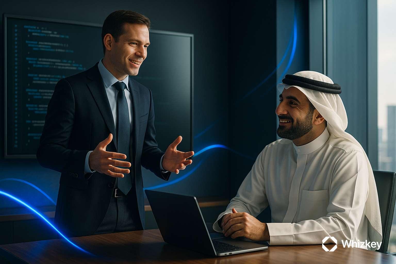 Executives collaborating on ethical and explainable AI strategies to drive transparent innovation in Kuwait
