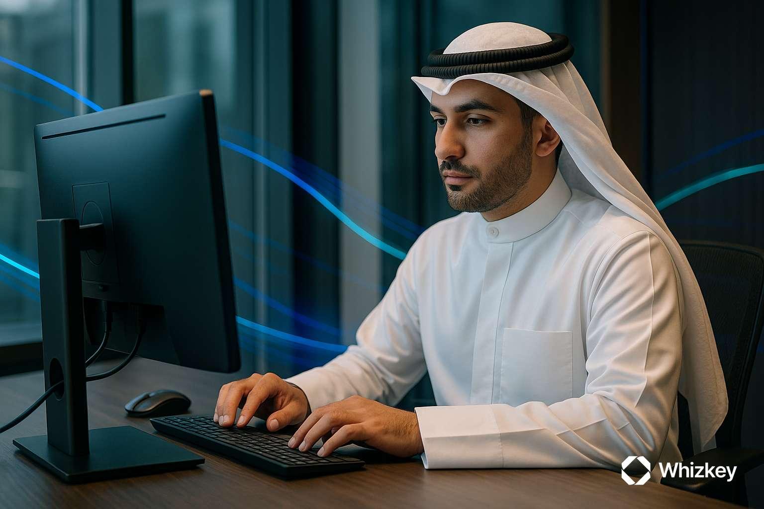 Kuwaiti employee working on digital systems highlighting explainable AI adoption challenges.