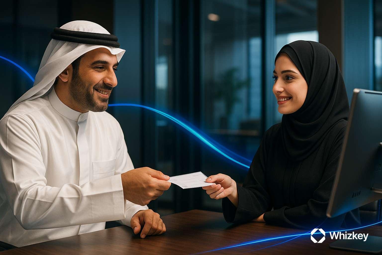 Kuwaiti customer engaging in a trusted financial transaction supported by explainable AI.