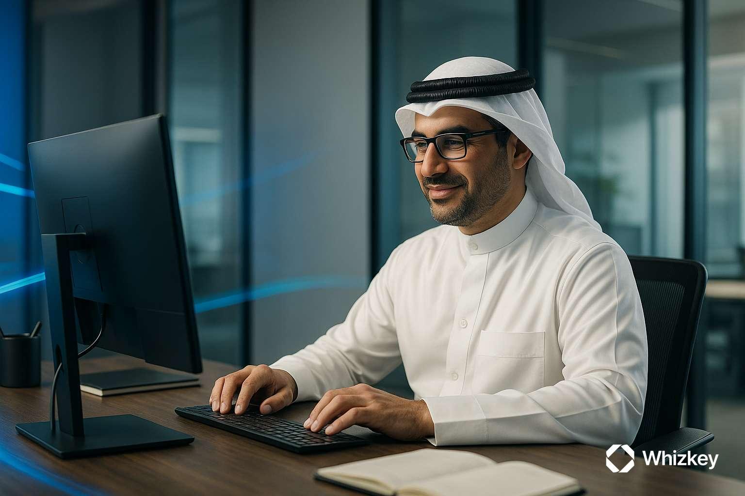 Kuwaiti finance professional leveraging custom software to drive digital innovation and efficiency in finance