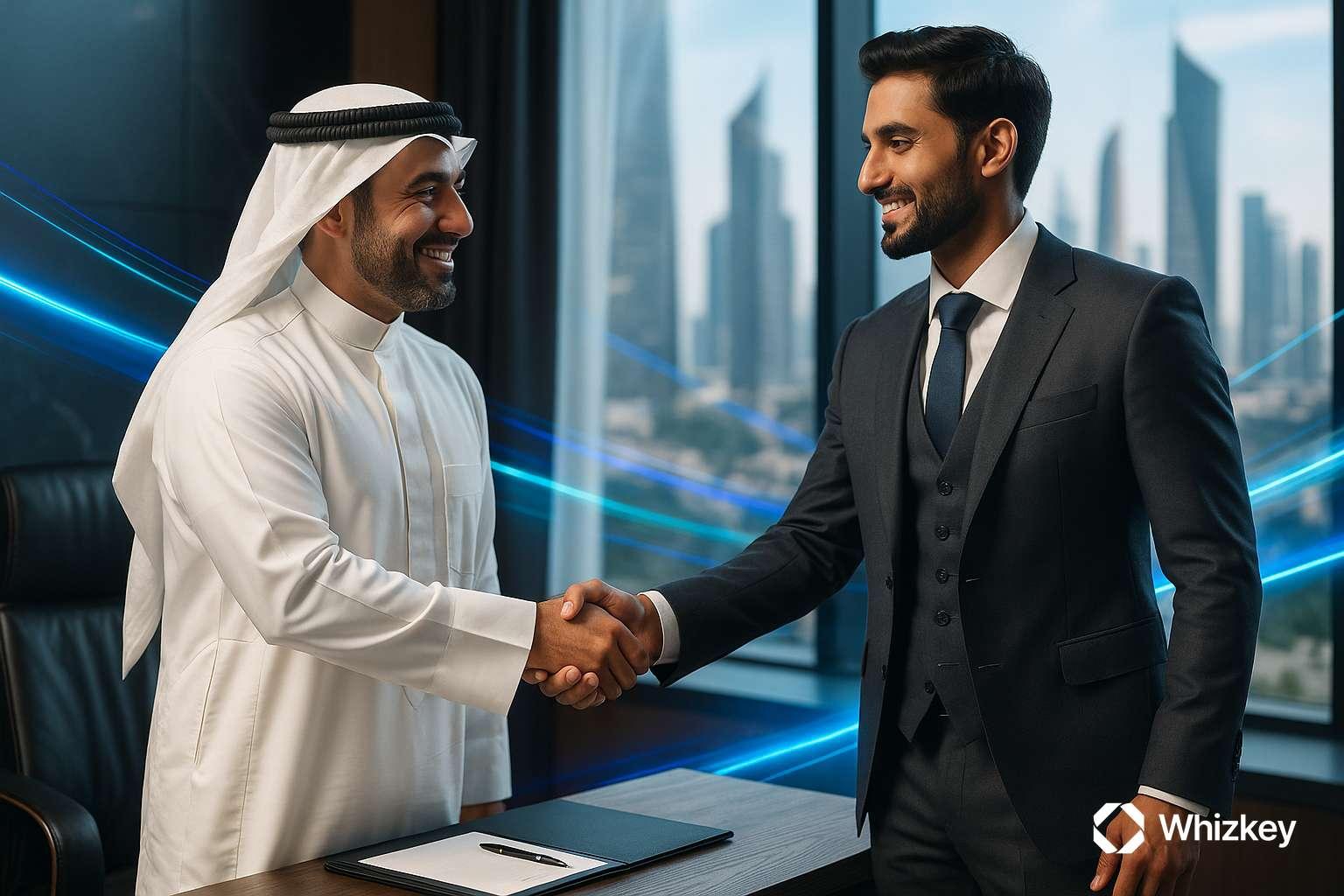 Kuwaiti and Indian executives symbolizing cross-border collaboration in digital transformation