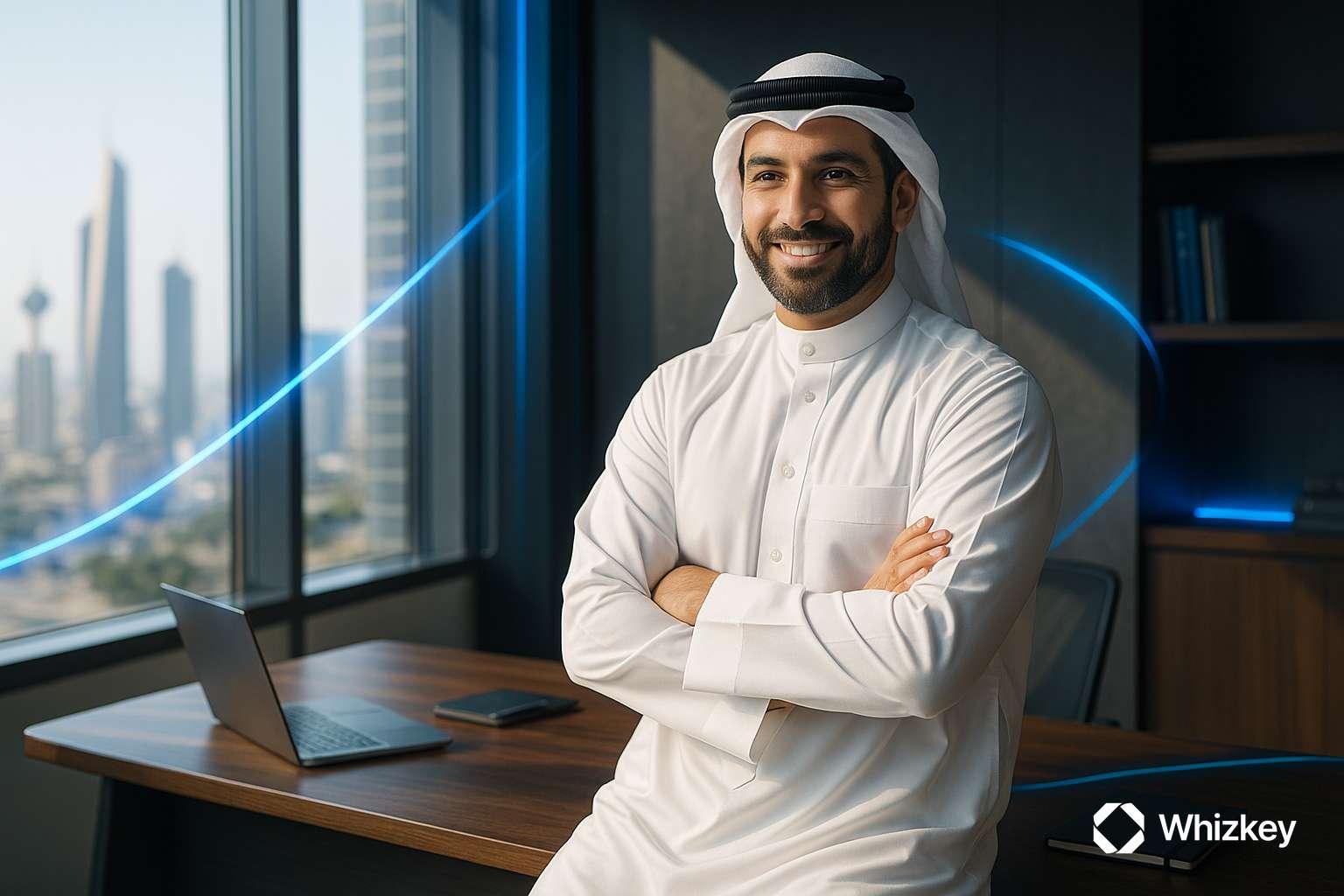 Kuwaiti executive reflecting with confidence on digital transformation outcomes