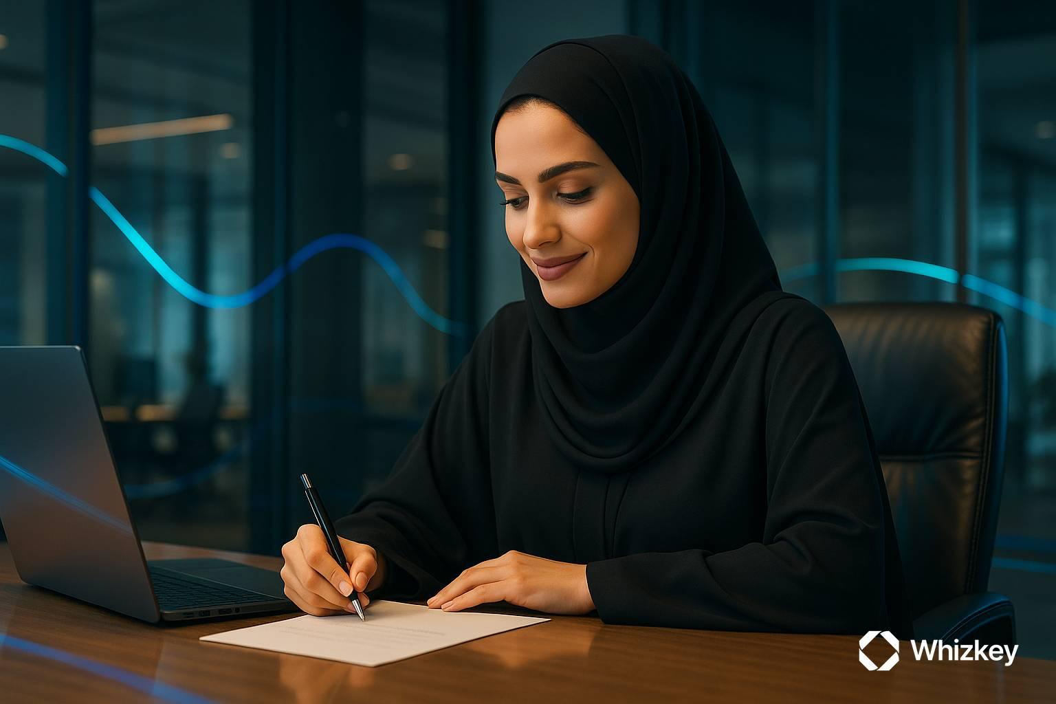 Kuwaiti executive writing checklist for digital transformation decisions