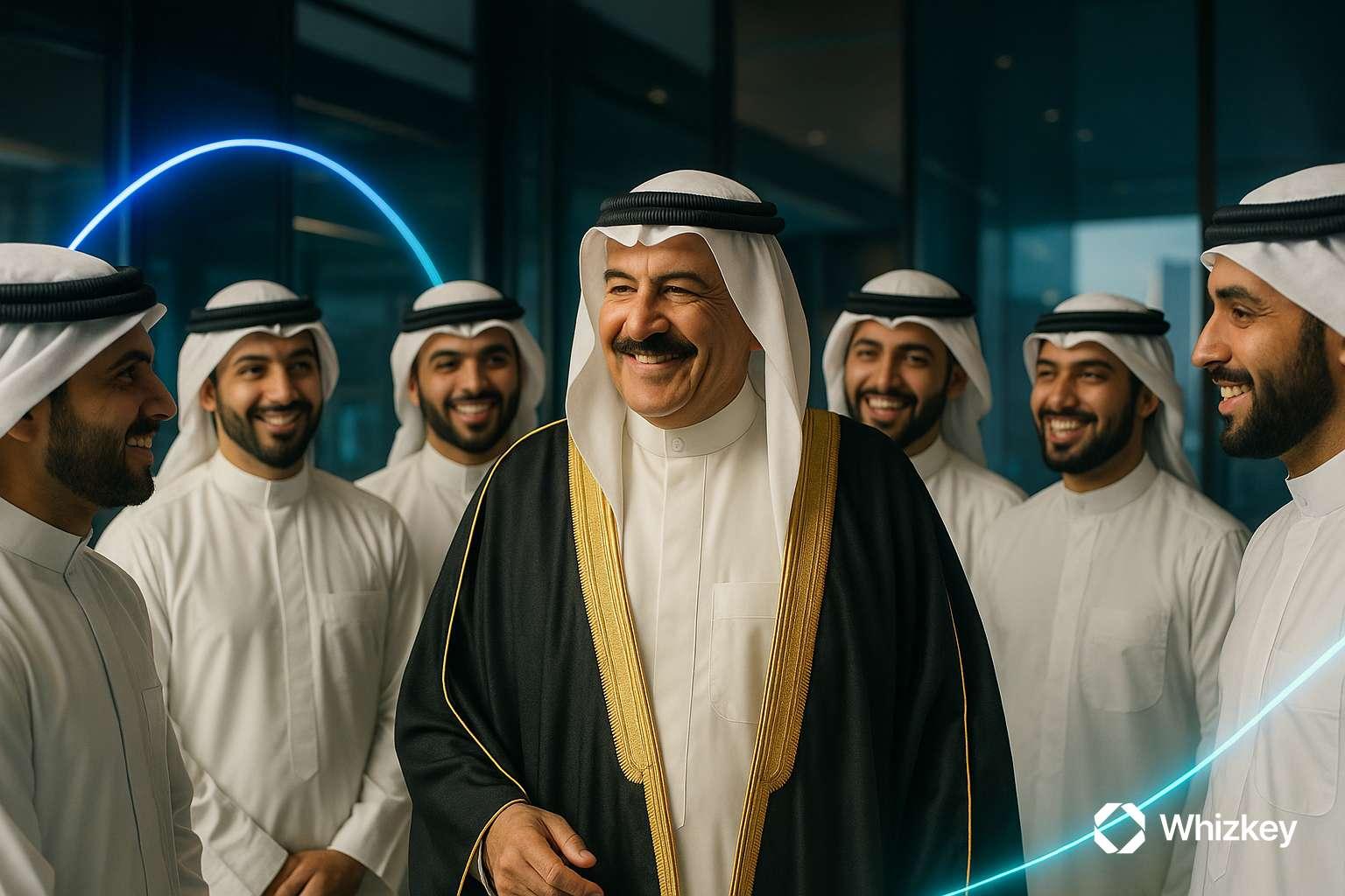 Kuwaiti leader with employees symbolizing leadership as a pillar of digital transformation