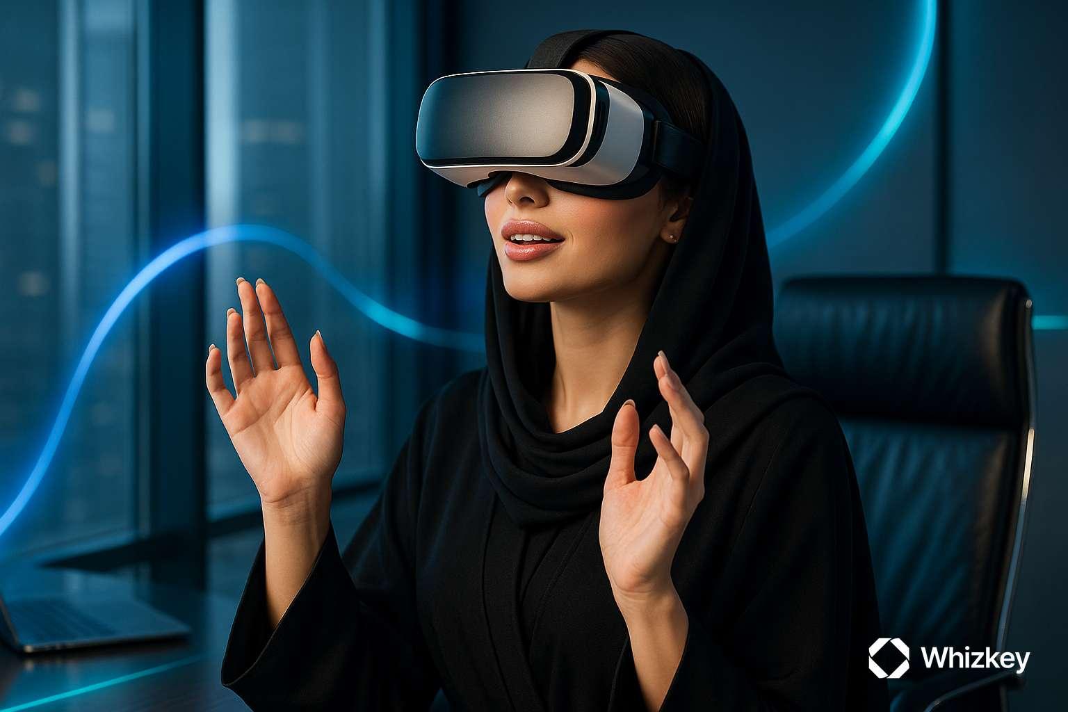 Kuwaiti leader embracing technology with VR headset for digital transformation progress
