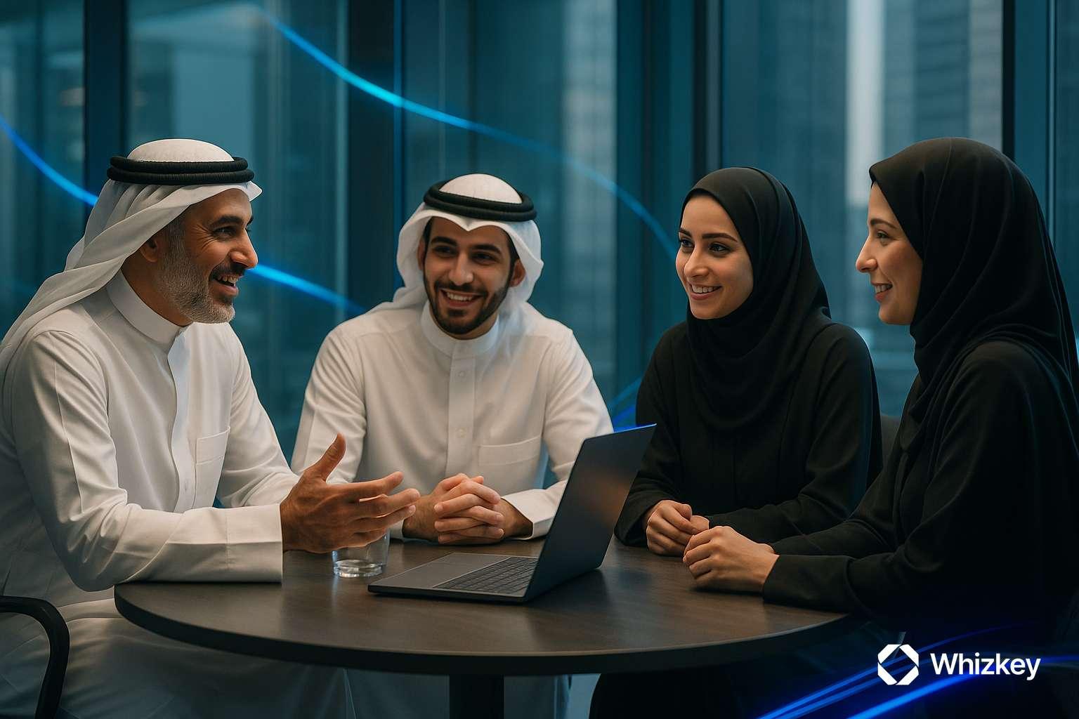 Kuwaiti professionals collaborating to evaluate leading software development companies for innovation and impact