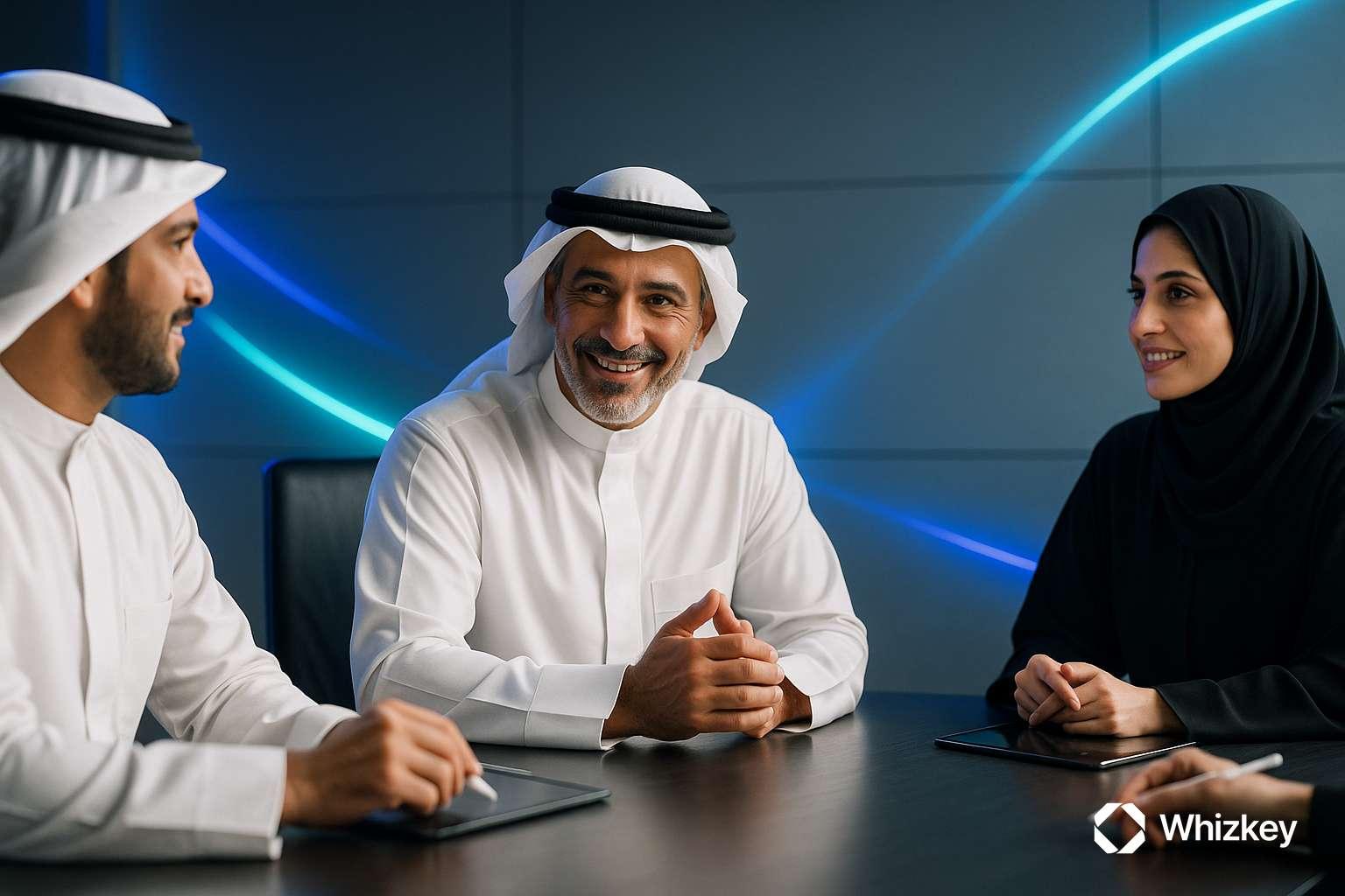 Kuwaiti executives collaborating to align stakeholders on explainable AI strategies