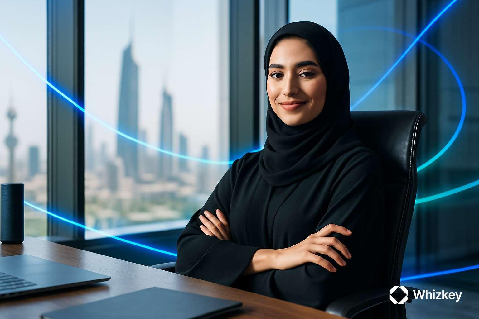 Kuwaiti female executive demonstrating leadership and strategic confidence with explainable AI